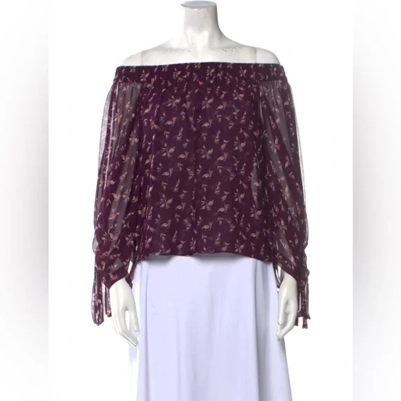 MISA Los Angeles Size M Adeli Top Off Shoulder Viscose Purple Floral Sheer Boho - Picture 4 of 12